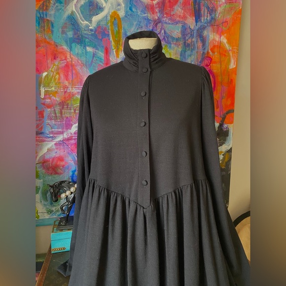 Sweet Vintage LAURA ASHLEY Black Wool Riding English Long Dress with pockets 🖤 - Picture 4 of 10